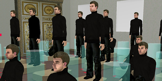 photo of about a dozen similar looking male avatars all dressed in black