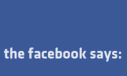 "The Facebook Says" in stylized, classic "Facebook"-like white type on a blue background. The graphic typography links to the Facebook Says section of posts on iRez