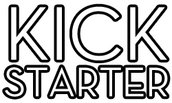 Stylized typographic button linking to iRez posts about Kickstarter artists and Kickstarter itself