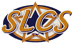 Aerial photo of "SLCS" - Second Life Cheerleading Squad, logo on the center of the football field at the Cheertopia SIM in Second Life. A tiny figure of Lizzy Bowman relines on the grass. The SLCS logo is cutout from the field and it is a link button to SLCS posts on the iRez Virtual Salon