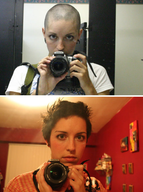 Mirror self-portraits showing hair growth