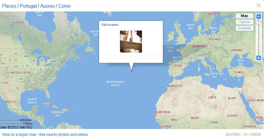 Yahoo map of Vaneeesa's Corvo photo located on globe