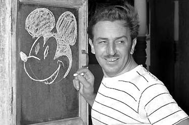 image of walt disney with chalk drawing of mickey mouse