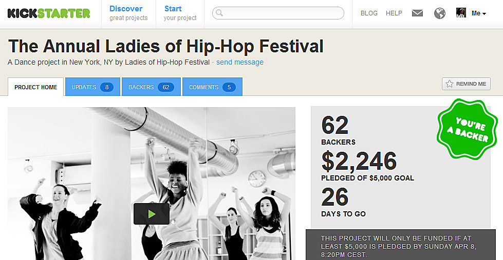 image of Kickstarter page for The Annual Ladies of Hip-Hop Festival