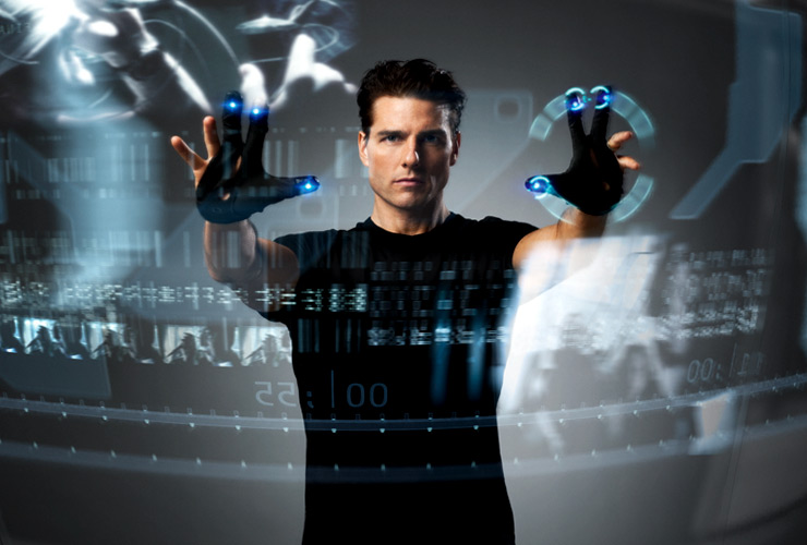 image from film "Minority Report" of Tom Cruise using "multi-gesture"