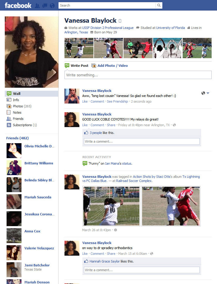 Profile page for 1 of the 8 people on Facebook named "Vanessa Blaylock"
