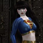 Liz Bowman wearing latex supergirl costume