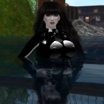 Liz Bowman wearing Catfish Clothing's "Inflatable Latex Boobs" and posing in the waters of virtual San Francisco Bay