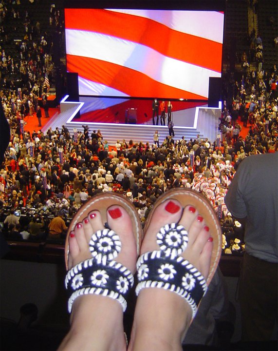 My Stephen Bonanno sandals and red toenails at the 2008 RNC