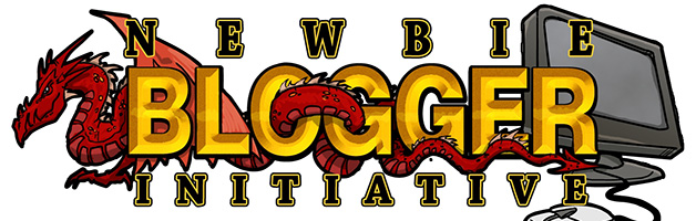 Newbie Blogger Initiative logo. Typography over image of dragon, monitor, and mouse