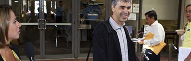 Larry Page speaking with reporters outside the Federal Courthouse in San Jose, CA after his corporation successfully defeated Vaneeesa Blaylock's civil right lawsuit against it