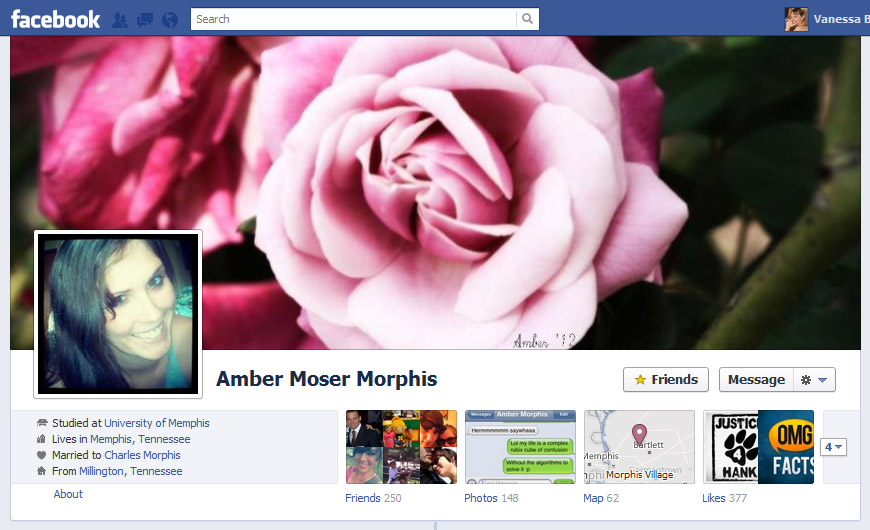 Screen Cap of Amber Moser Morphis Facebook Timeline Cover