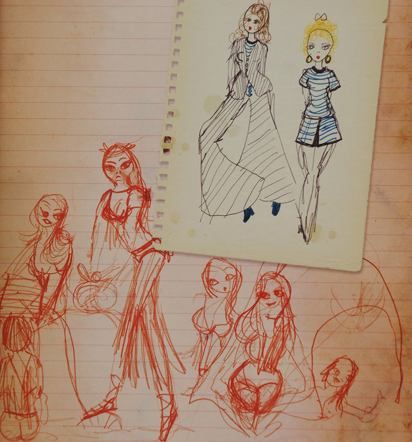 Some 1980 pencil sketches in my journal for various costumes to be worn in a summer play