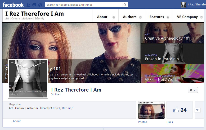 Screen Cap of I Rez Therefore I Am page on Facebook