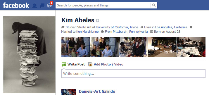 Screen Cap of Kim Abeles Facebook Profile Pix