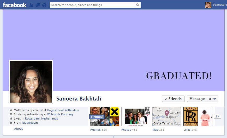 Screen Cap of Sanoera Bakhtali's Facebook Timeline Cover