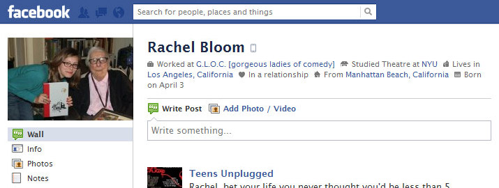 Screen Cap of Rachel Bloom's Facebook Profile Pix