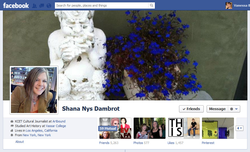 Screen Cap of Shana Nys Dambrot's Facebook Timeline Cover