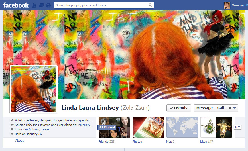 Screen Cap of Linda Laura Lindsey's Facebook Timeline Cover