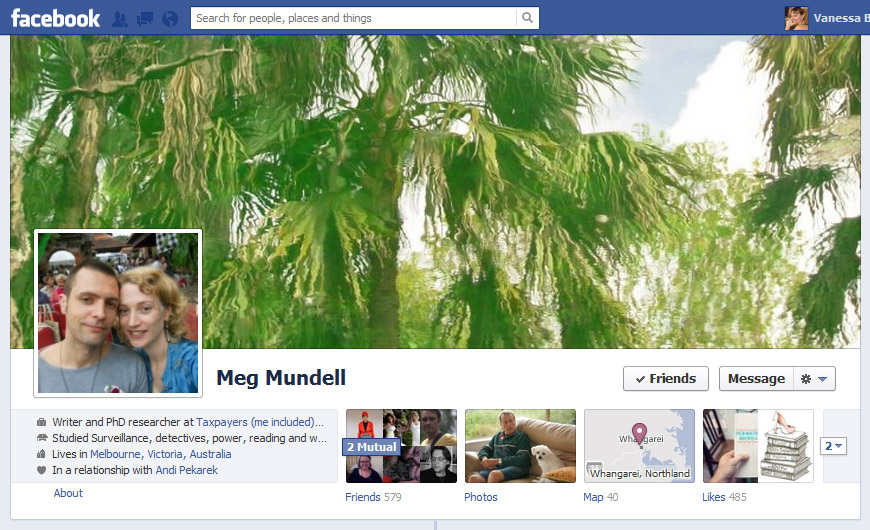 Screen Cap of Meg Mundell's Facebook Timeline Cover