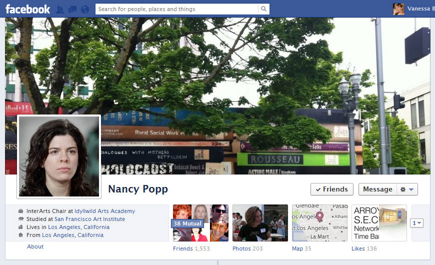 Screen Cap of Nancy Popp's Facebook Timeline Cover