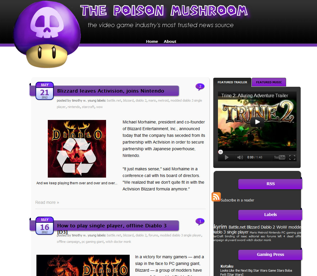 screen shot of MMO Blog The Poison Mushroom
