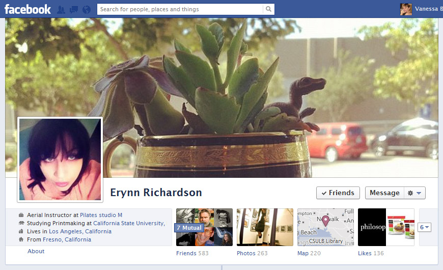 Screen Cap of Erynn Richardson's Facebook Timeline cover