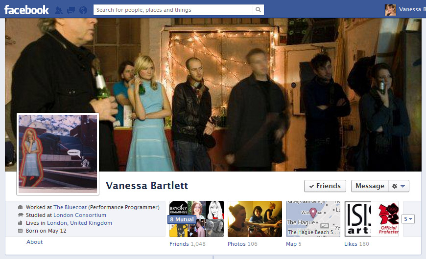 Screen Cap of Vanessa Bartlett's Facebook Timeline cover