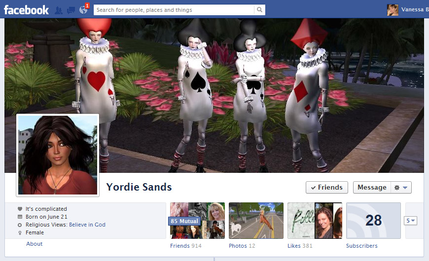 Screen Cap of Yordie Sands Facebook Timeline Cover
