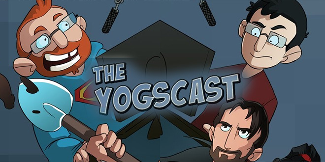 Image from Yogscast YouTube channel of cartoon guys at computer screens and microphones