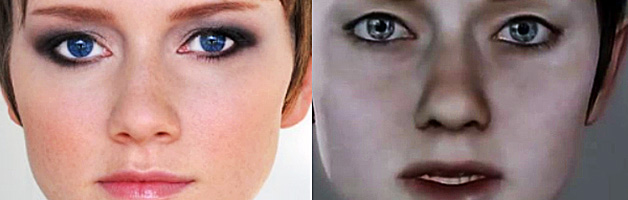 Side by side headshots of actor Valorie Curry and Playstation 3 / Quantic Dream character Kara
