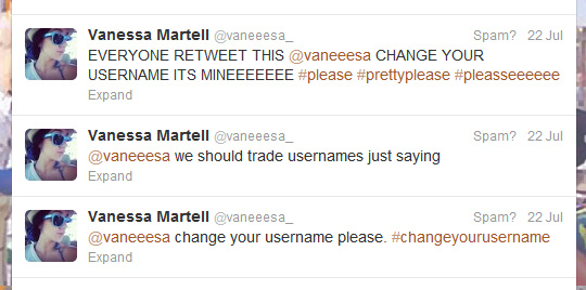Tweets by Vanessa Martel organizing a spam / bullying campaign against me