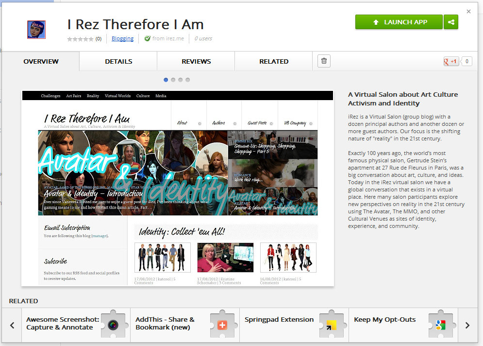 ScreenCap of iRez Virtual Salon App available at Google Chrome Web Store