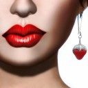 Image of Strawberry Singh's gravatar profile pix showing a close-up of the lower-right part of her face, with big, red lips and a red strawberry drop earring