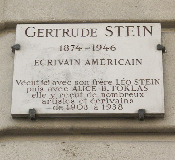 Gertrude Stein plaque at the site of her former apartment in Paris