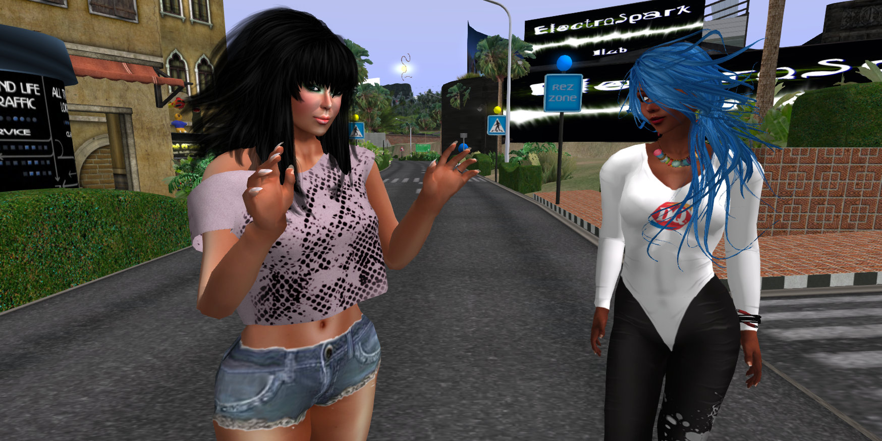 Photo of Anndy Believe & Vaneeesa Blaylock standing in the street at Circuit La Course on the Second Life Mainland