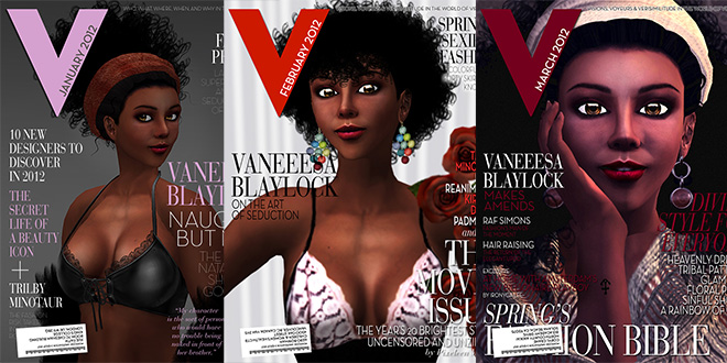 Montage of V Magazine covers from 2012 featuring Vaneeesa Blaylock on the cover 3 times