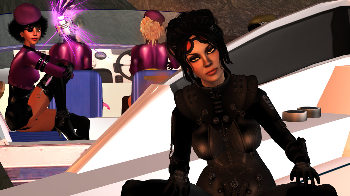 Color photograph of virtual fashion designer Jackie Graves at VB41 - Rock the Casbah at Gallery Xue / Port of Long Beach