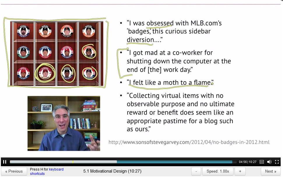ScreenCap of Majorleague Baseball Badges, 2011, from Gamification, 2012, by Kevin Werbach / Coursera, Wharton School