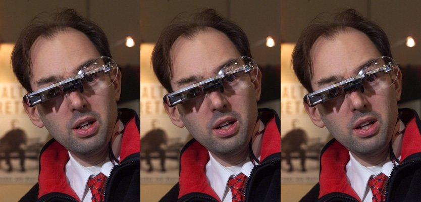 Image of Augmented Reality and Wearable Computing pioneer Steve Mann wearing his "eye tapp" computer vision system