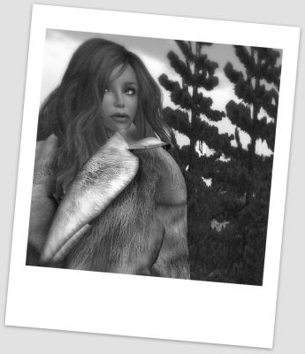black and white polaroid photo of Fiona blaylock in a heavy coat standing in a wooded area