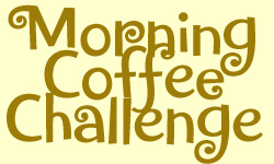 "Morning Coffee Challenge" in stylized typography (Girard Sansusie from House Industries) and a link to the Morning Coffee Challenge on iRez