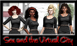 Sex and the Virtual City logo featuring 4 avatars on a New York City street and linking to a series of Sex and the Virtual City posts on iRez
