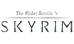 Typographic logo for 3D virtual world / video game Skyrim and link to Skyrim related posts on iRez