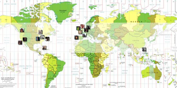 Map of the world with the icons of irez authors plotted on it