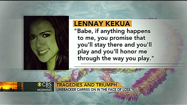 ScreenGrab from CBS News; "Linebacker carries on in the face of tragedy" showing a photo of Mante Te'o's girlfriend Lennay Kekua
