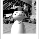 B&W Polaroid of participant in VB43 Animal Parade at the Australia SIM in Second Life