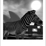 B&W Polaroid of participant in VB43 Animal Parade at the Australia SIM in Second Life