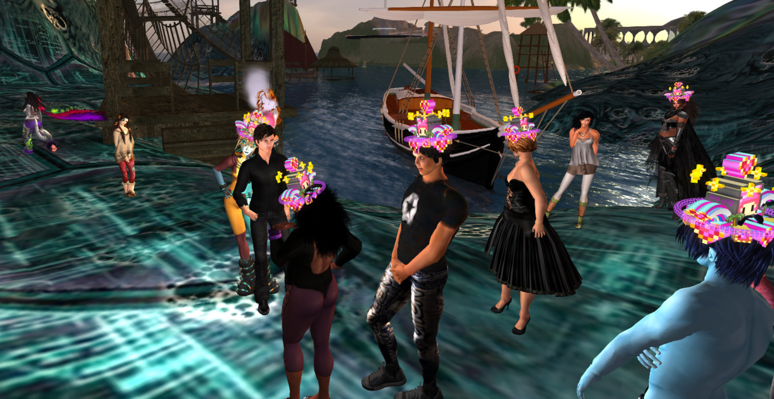 Participants in VB42 Avatar Pride Parade during their walk across virtual American universities from New York to Chicago