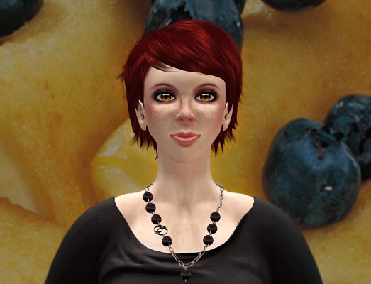 Photograph of Vaneeesa Blaylock in Feb 2013 after she quits the tanning bed, chops her hair off, and dyes it red